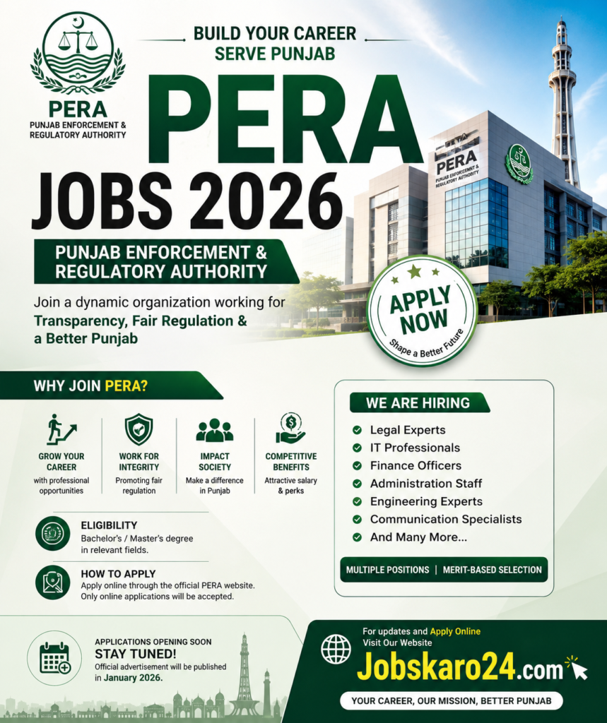 Punjab Enforcement & Regulatory Authority PERA Jobs in 2026